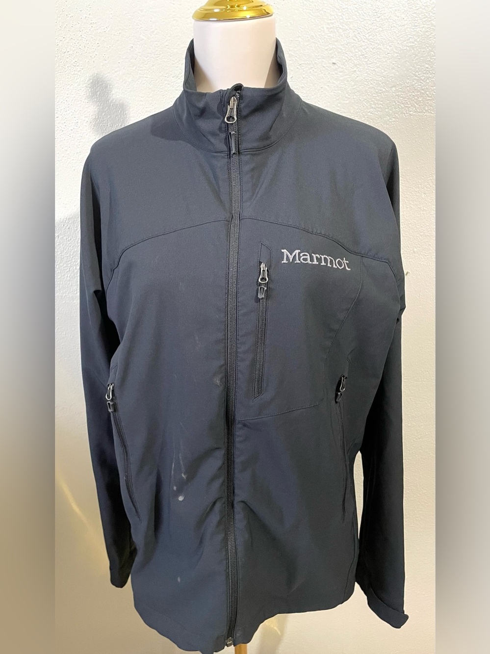 Marmot Black Full Zip Softshell Jacket Outdoor Hiking Windbreaker Sz M Gorpcore